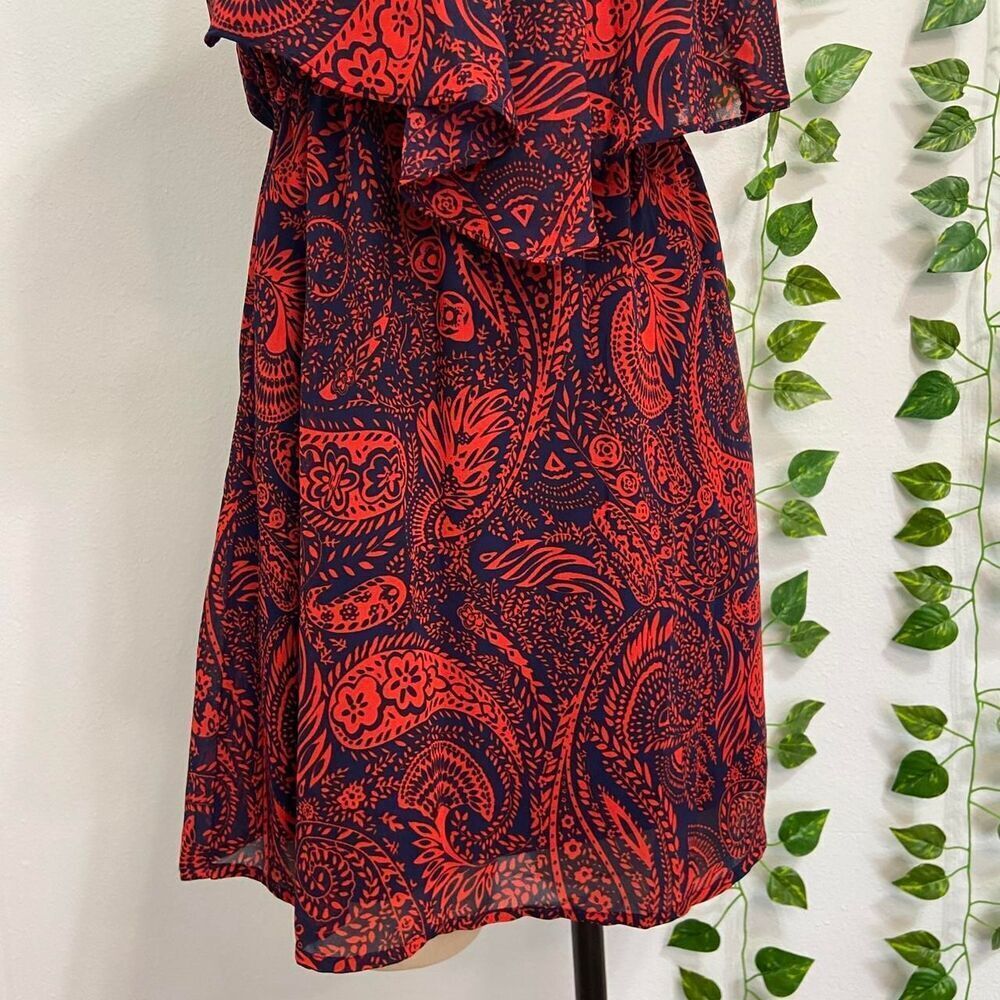 Eyelash Couture Red & Navy Paisley Ruffle Layer Midi Dress Boho Sleeveless XS - Picture 4 of 5